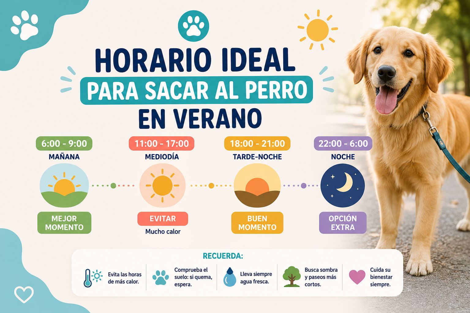 Horario ideal para sacar al perro en verano