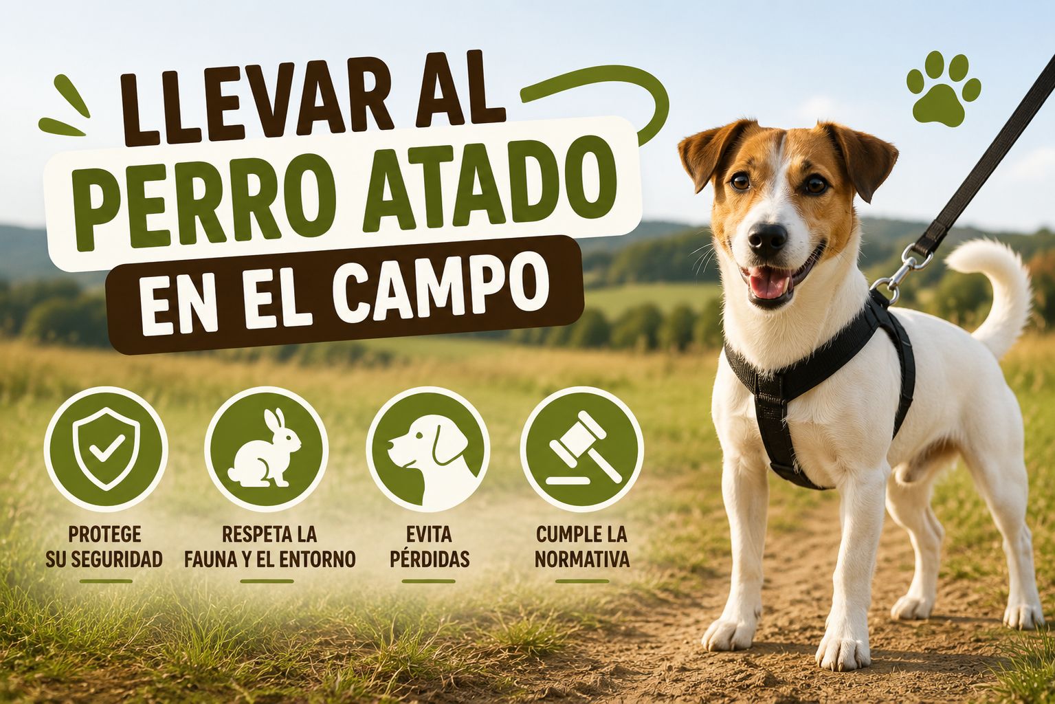 Llevar al perro atado en el campo